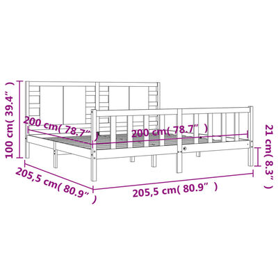 vidaXL Sengeramme med hodegavl honningbrun 200x200 cm heltre