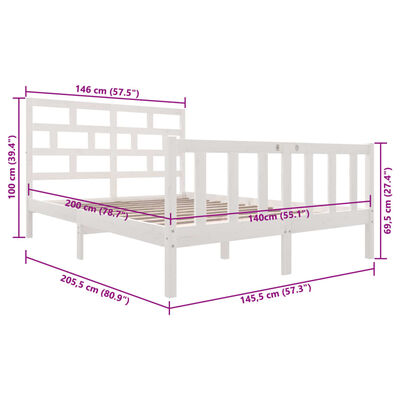 vidaXL Sengeramme hvit heltre furu 140x200 cm