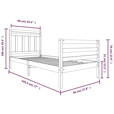 vidaXL Sengeramme hvit 90x190 cm Single heltre