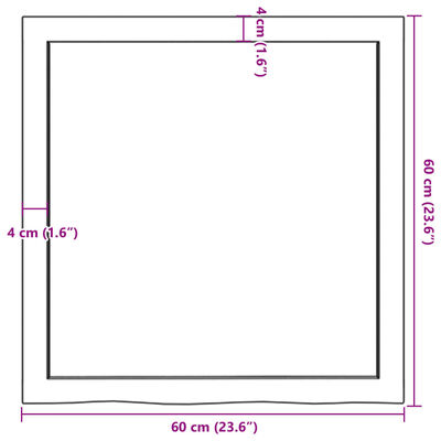 vidaXL Benkeplate til bad mørkebrun 60x60x(2-4) cm behandlet heltre