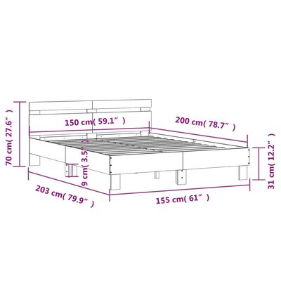 vidaXL Sengeramme med hodegavl betonggrå 150x200 cm konstruert tre