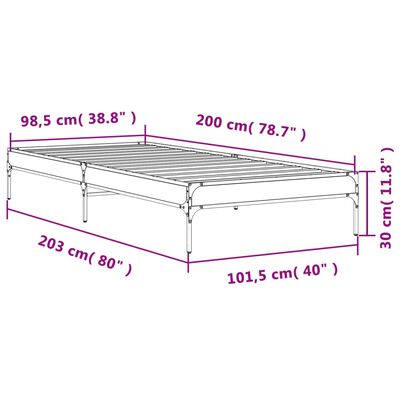 vidaXL Sengeramme røkt eik 100x200 cm konstruert tre og metall