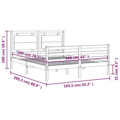 vidaXL Sengeramme med hodegavl hvit 160x200 cm heltre