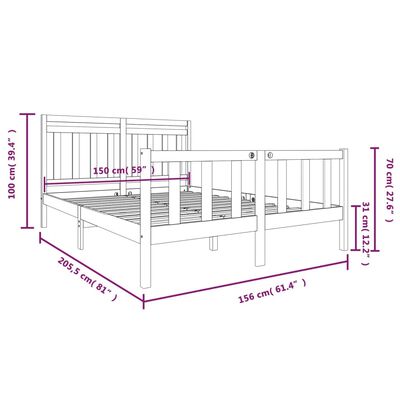 vidaXL Sengeramme svart 150x200 cm King Size heltre