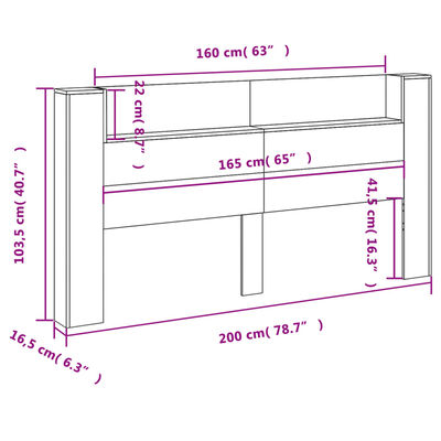 vidaXL Hodegavl skap med LED grå sonoma 200x16,5x103,5 cm