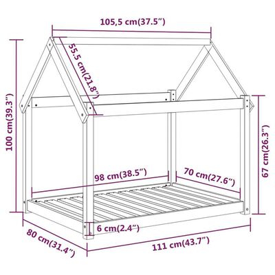 vidaXL Hundeseng svart 111x80x100 cm heltre furu