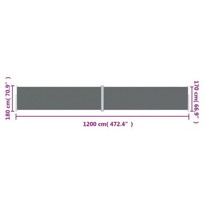 vidaXL Uttrekkbar sidemarkise 180x1200 cm antrasitt