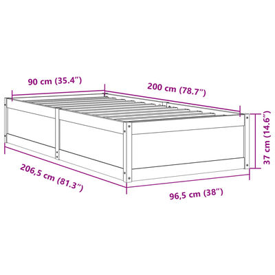 vidaXL Sengeramme uten madrass hvit 90x200 cm heltre furu