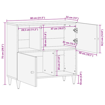 vidaXL Sideskap 80x33x75 cm heltre mango