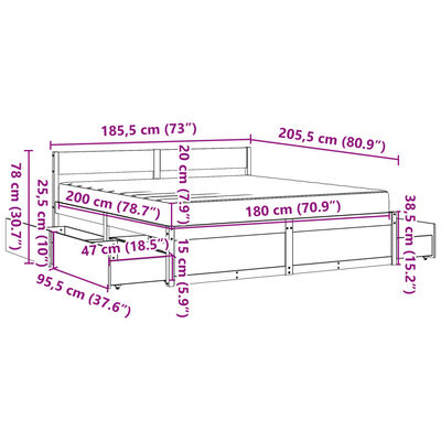 vidaXL Seng med skuffer og madrass voksbrun 180x200 cm heltre furu