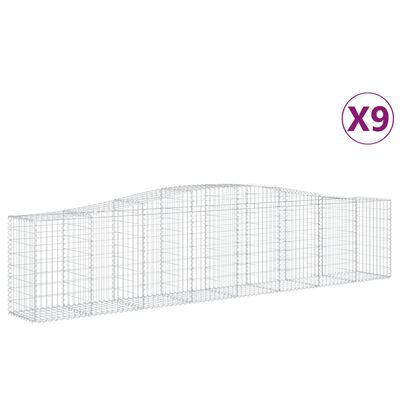 vidaXL Gabionkurver buede 9 stk 400x50x80/100 cm galvanisert jern