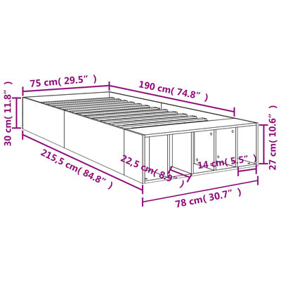 vidaXL Sengeramme sonoma eik 75x190 cm konstruert tre