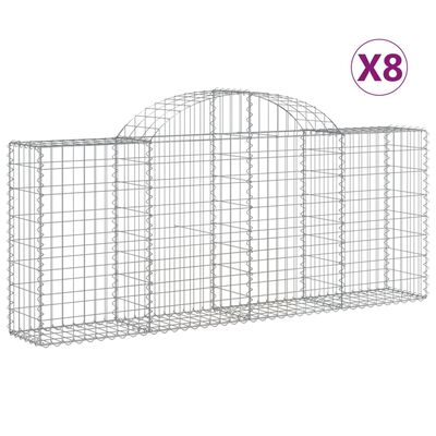 vidaXL Gabionkurver buede 8 stk 200x30x80/100 cm galvanisert jern