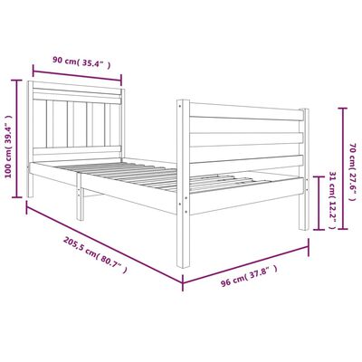 vidaXL Sengeramme hvit heltre 90x200 cm