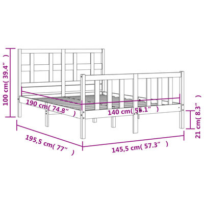 vidaXL Sengeramme med hodegavl svart 140x190 cm heltre