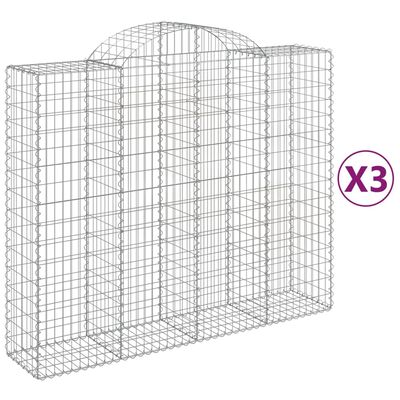 vidaXL Gabionkurver buede 3 stk 200x50x160/180 cm galvanisert jern