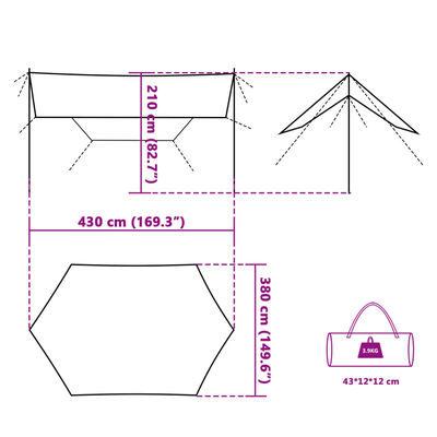 vidaXL Campingpresenning oransje 430x380x210 cm vanntett