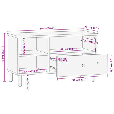 vidaXL TV-benk svart 80x33x46 cm heltre mango