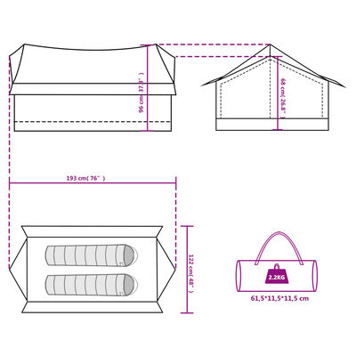vidaXL Campingtelt 2 personer grå og oransje vanntett