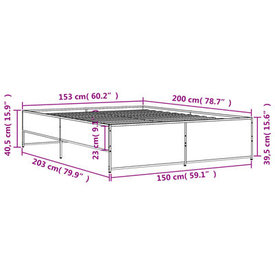 vidaXL Sengeramme røkt eik 150x200 cm konstruert tre og metall