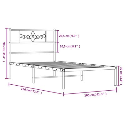 vidaXL Sengeramme i metall med hodegavl svart 100x190 cm