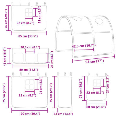 vidaXL Køyeseng med gardiner rose 90x190 cm heltre furu