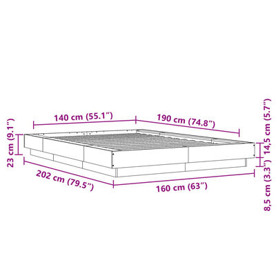 vidaXL Sengeramme med LED-lys brun eik 140x190 cm konstruert tre