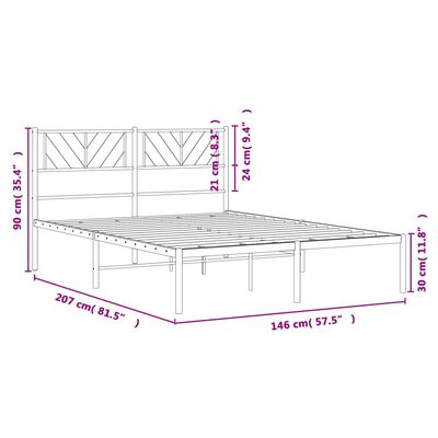 vidaXL Sengeramme i metall med hodegavl hvit 140x200 cm