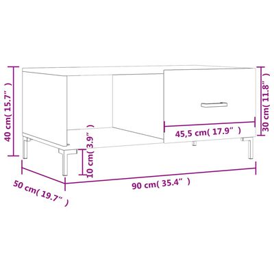 vidaXL Salongbord høyglans hvit 90x50x40 cm konstruert tre