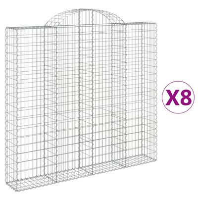 vidaXL Gabionkurver buede 8 stk 200x30x180/200 cm galvanisert jern