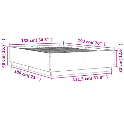 vidaXL Sengeramme med LED-lys brun eik 135x190 cm konstruert tre