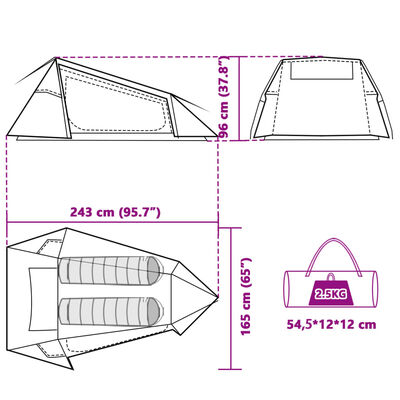 vidaXL Tunneltelt for camping 2 personer hvit blendingsstoff vanntett