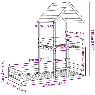 vidaXL Køyeseng med tak hvit 80x200 cm heltre furu