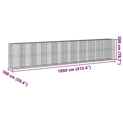 vidaXL Gabionkurv med deksel 1050x100x200 cm galvanisert jern