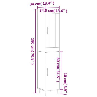 vidaXL Highboard svart 34,5x34x180 cm konstruert tre