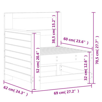 vidaXL Hagesofa med armlene 69x62x70,5 cm heltre furu