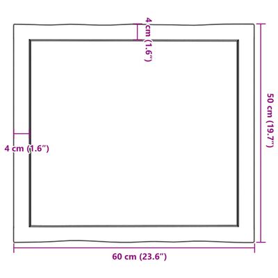 vidaXL Bordplate 60x50x(2-6) cm ubehandlet heltre eik naturlig kant