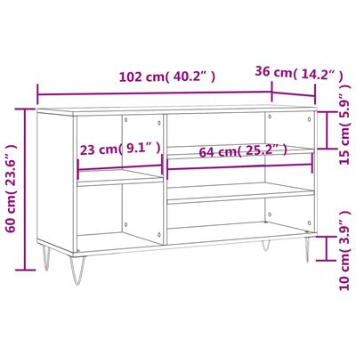 vidaXL Skoskap hvit 102x36x60 cm konstruert tre