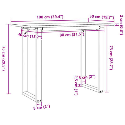 vidaXL SpisebordO-ramme 100x50x75 cm heltre furu og støpejern