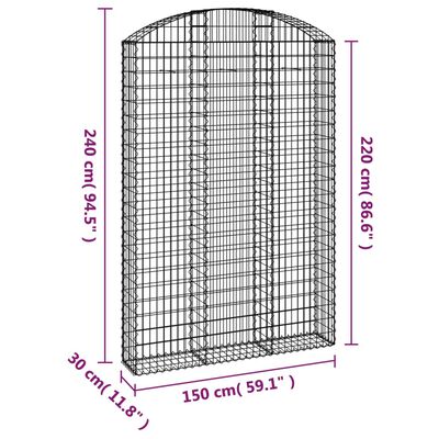 vidaXL Gabionkurv buet 150x30x220/240 cm galvanisert jern