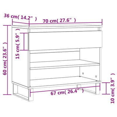 vidaXL Skoskap sonoma eik 70x36x60 cm konstruert tre