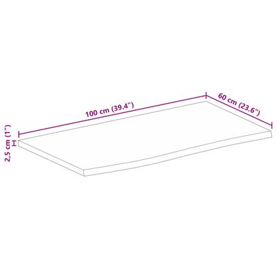 vidaXL Bordplate 100x60x2,5 cm naturlig kant grovt heltre mangotre