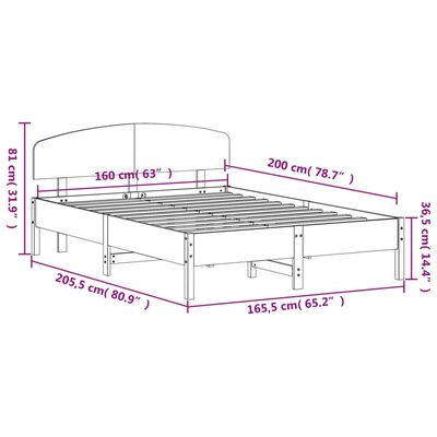 vidaXL Sengeramme uten madrass voksbrun 160x200 cm heltre furu