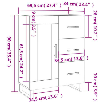 vidaXL Skjenk grå sonoma 69,5x34x90 cm konstruert tre