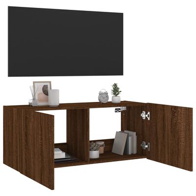 vidaXL Vegghengt TV-benk med LED brun eik 100x35x41 cm