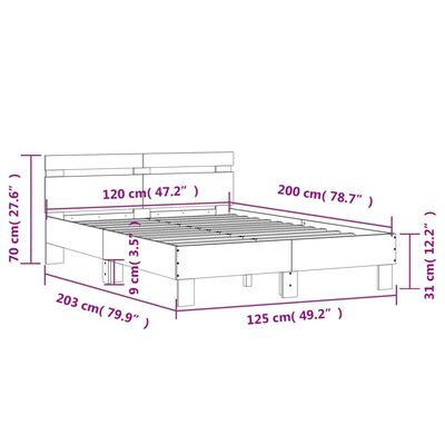 vidaXL Sengeramme med hodegavl grå sonoma 120x200 cm konstruert tre