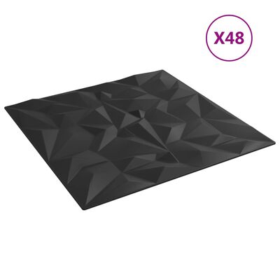 vidaXL Veggpaneler 48 stk svart 50x50 cm EPS 12 m² ametyst