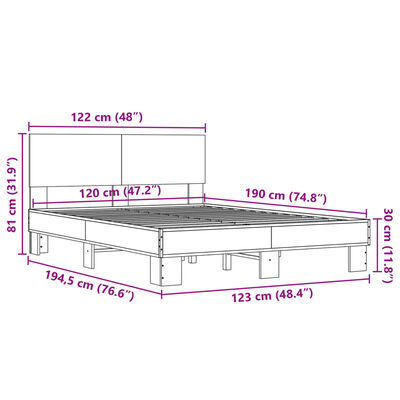 vidaXL Sengeramme sonoma eik 120x190 cm konstruert tre og metall