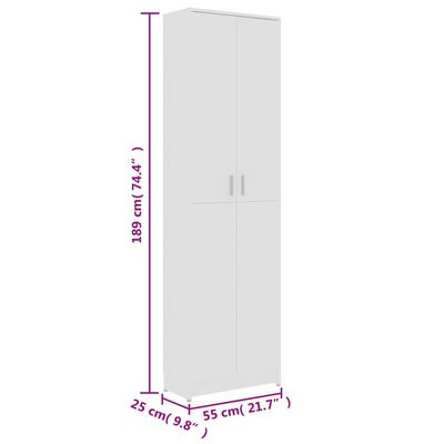 vidaXL Garderobe for gang hvit 55x25x189 cm konstruert tre