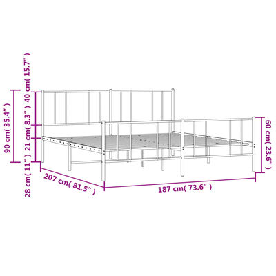 vidaXL Sengeramme i metall uten madrass med fotgavl svart 180x200 cm